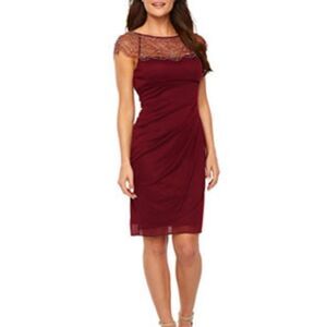 DJ-Jaz Burgundy Lace Cap Sleeve Dress Mini Sequin Beaded Formal 10 Red Lined